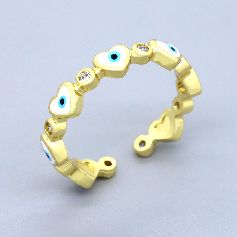 Lady Heart Shape Eye Gold Plated Enamel Zircon Womenu0027S Open Ring 1 Piece