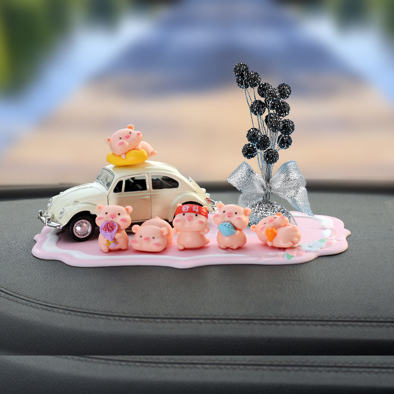 Coche rojo rojo neto cerdito adornos de coche diosa consola central de coche con incrustaciones de diamantes decoración de macetas creativo y lindo
