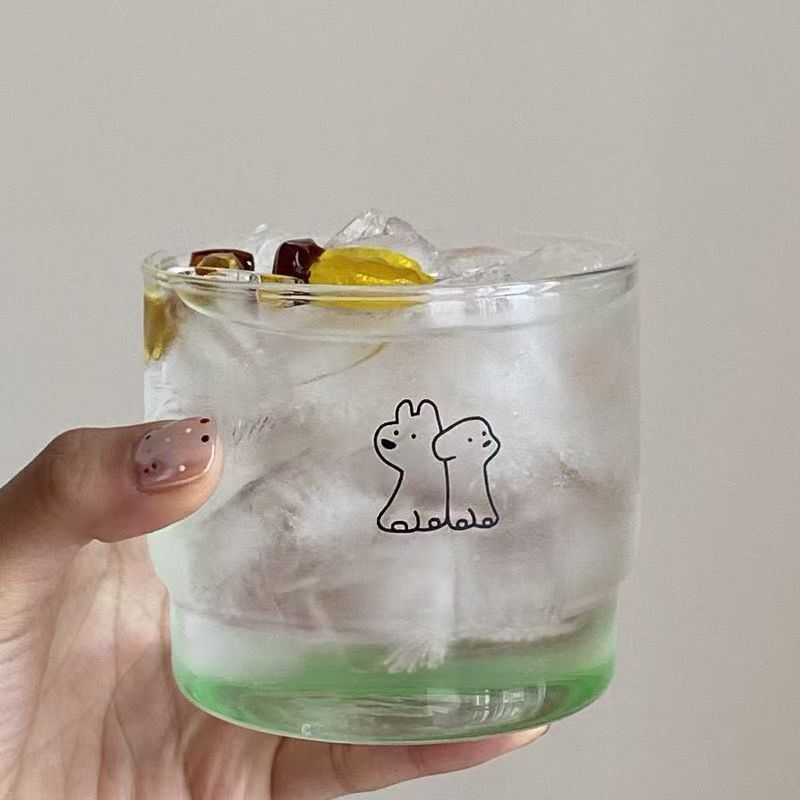 Ins-Style Simple Line Drawing Graffiti Glass Cup, High Temperature Resistant Coffee Milk Breakfast Cup, Cute Cartoon Couple Style