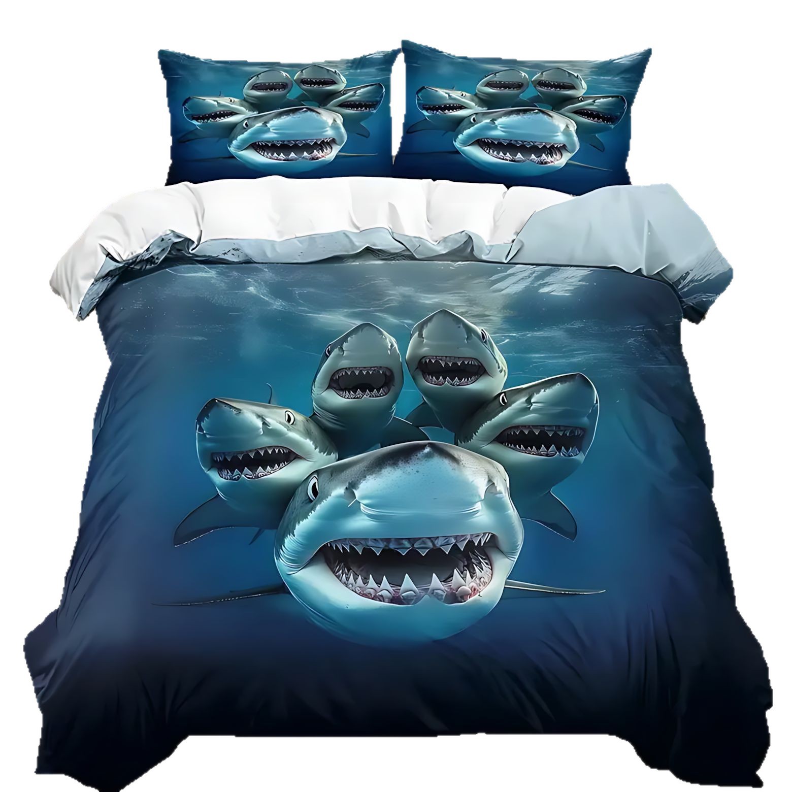 TEMU / JIT transfronterizo impresión de tiburón 3D impresión digital de alta definición colcha de cama kit para dibujar