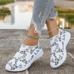 Cross-border plus size shoes women's spring and autumn 2024 new fashion printing women's casual fly woven foreign trade shoes women