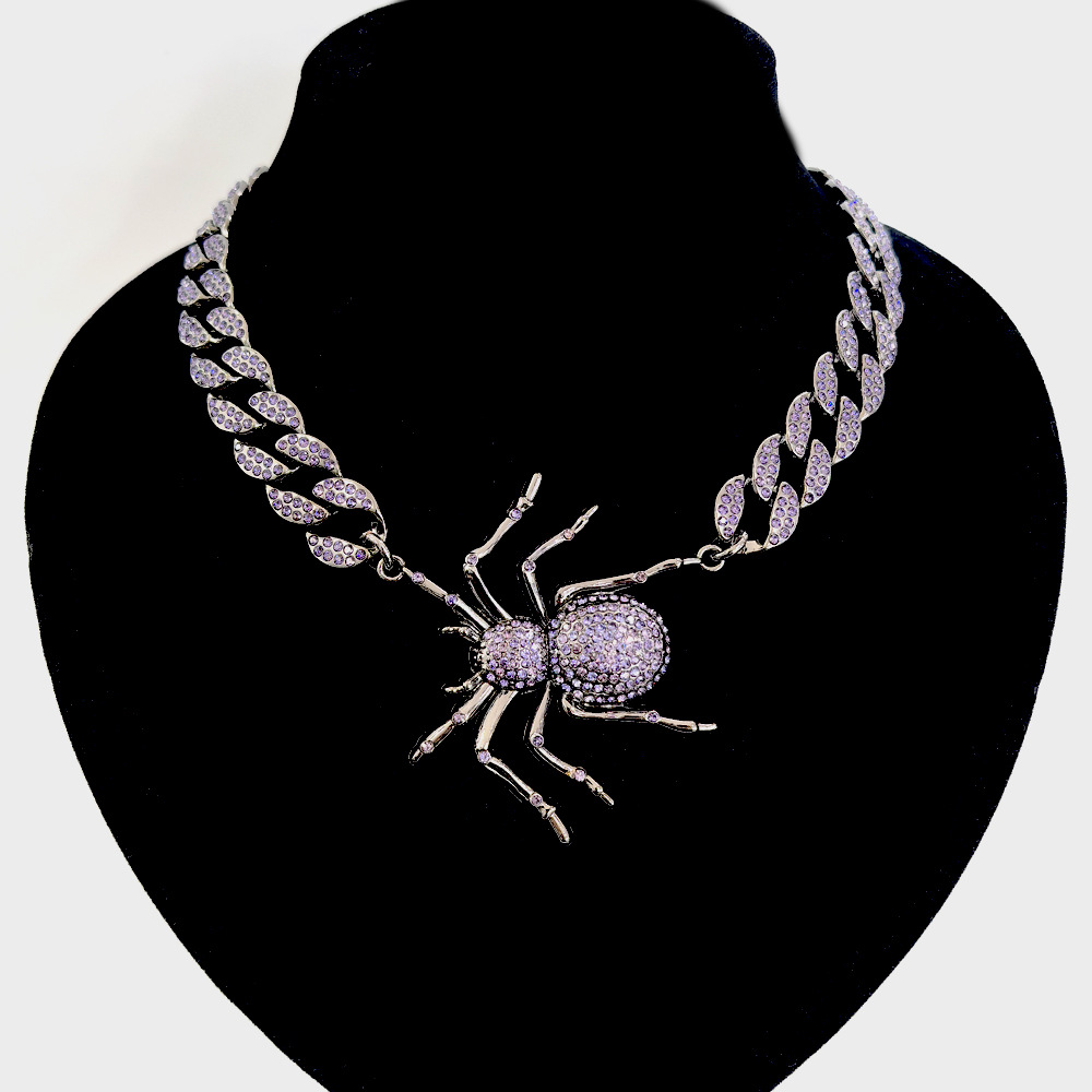 Transfronterizos Europa y América exagerada Halloween araña púrpura joyas de forma ins personales diamantes grandes accesorios colgante de araña