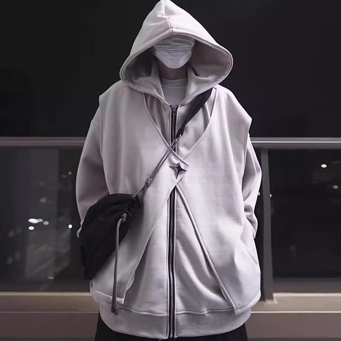 Nueva marca de moda americana suéter de rebeca con capucha ancha negra primavera y otoño para hombre chaqueta deportiva casual