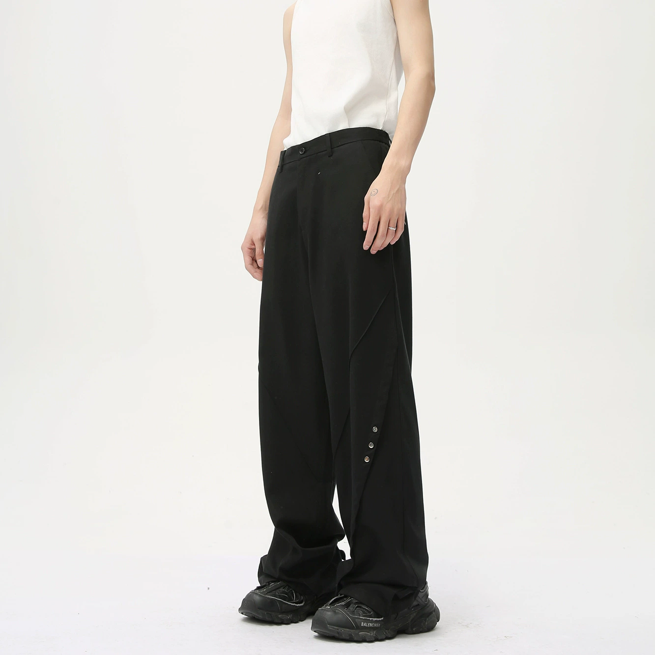 MTLCLOTHES Мужская одежда | Nius Retro заклёпки деконструированный драпированный прямой широкий крой, универсальные повседневные брюки свободные