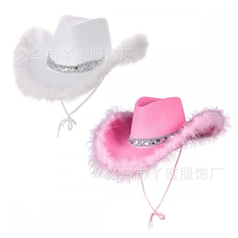 В наличии розовая потертая ковбойская шляпа, ковбойская шляпа в стиле вестерн с розовой меховой короной, модная ковбойская шляпа с бахромой.