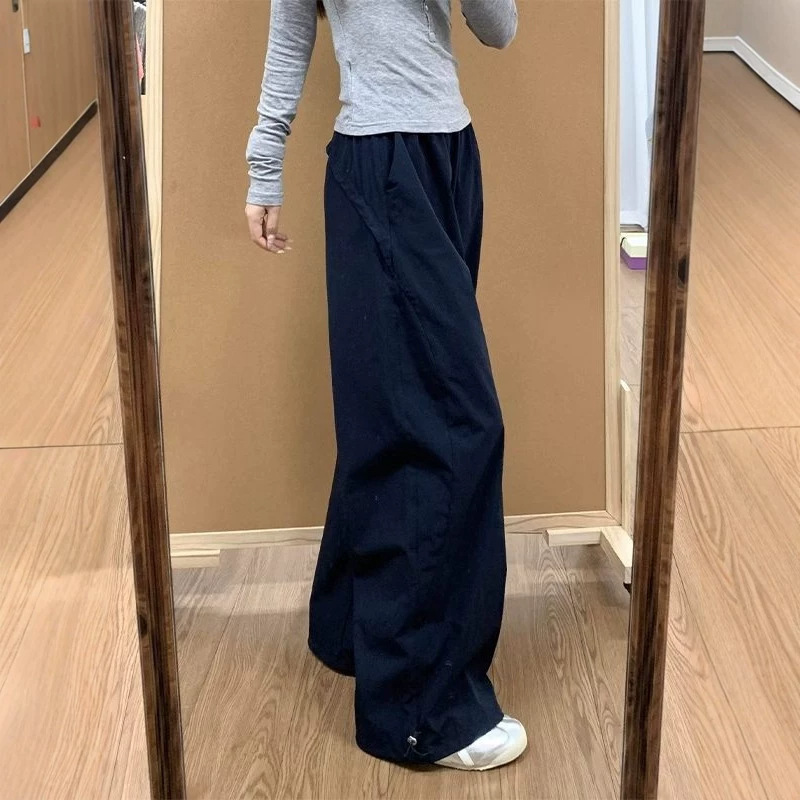 Navy Blue Quick-Dry Work Pants for Women, Spring and Summer High-Waisted Slimming Straight-Leg Sports Pants, Cool and Stylish Wide-Leg Pants for Petite Figures Navy Blue Quick-Dry Work Pants for Women, Spring and Summer High-Waisted Slimming Straight-Leg Sports Pants, Cool and Stylish Wide-Leg Pants for Petite Figures