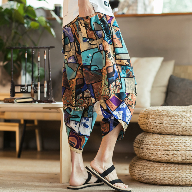 Pantalones harem de entrepierna grande pantalones recortados para hombre pantalones ukiyo-e para hombre calzones nepaleses pantalones holgados casuales de 7 puntos pantalones cortos de moda para hombre