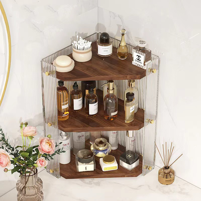Corner Solid Wood Triangle Storage Rack Bathroom Washbasin Cosmetic Bathroom Corner Bookshelf Acrylic Storage Rack
