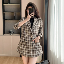 2024年新款西装外套女秋冬格子休闲套裤时尚职业正装呢子西服套装
