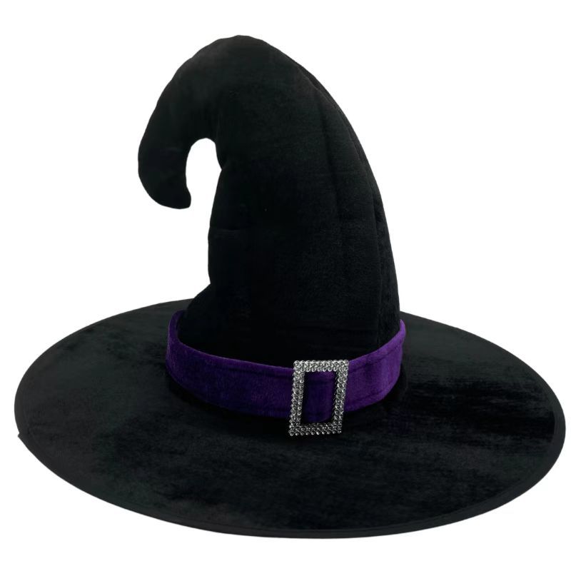 Sombrero de Halloween Sombrero de bruja de Halloween sombrero curvado cinta negra con hebilla de plata sombrero de Carnaval