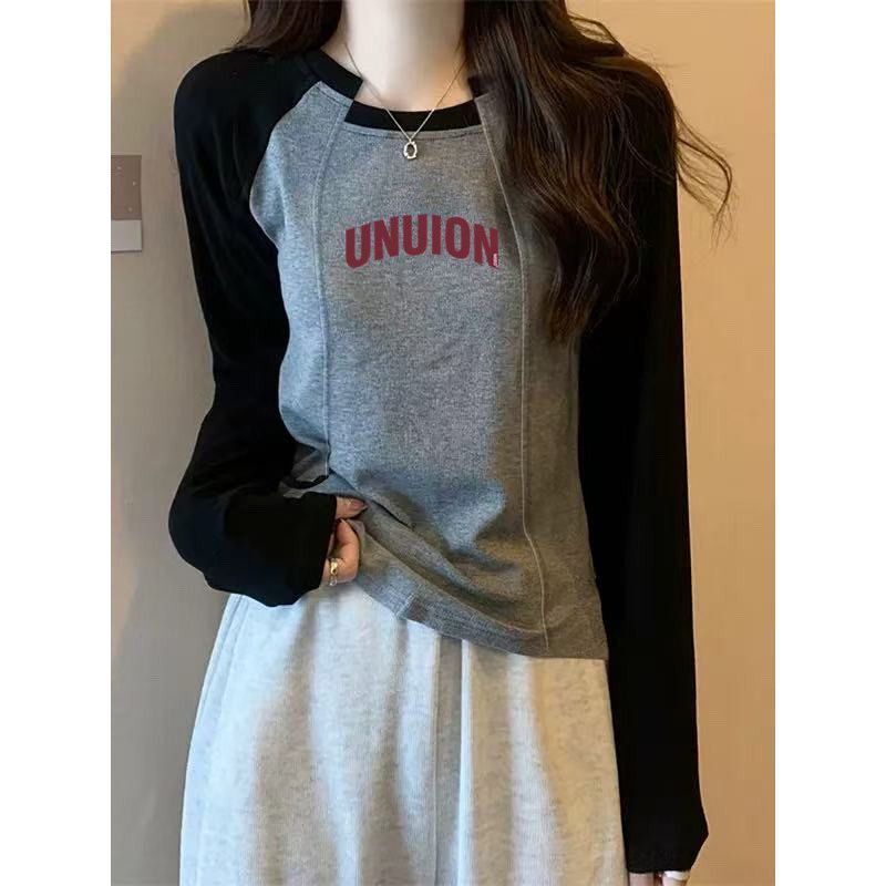2026 New Pure Cotton Regular Shoulder Long-Sleeve T-Shirt for Women, Popular Spring and Autumn Layered Sweatshirt, Inner Layering Shirt, Raglan Top