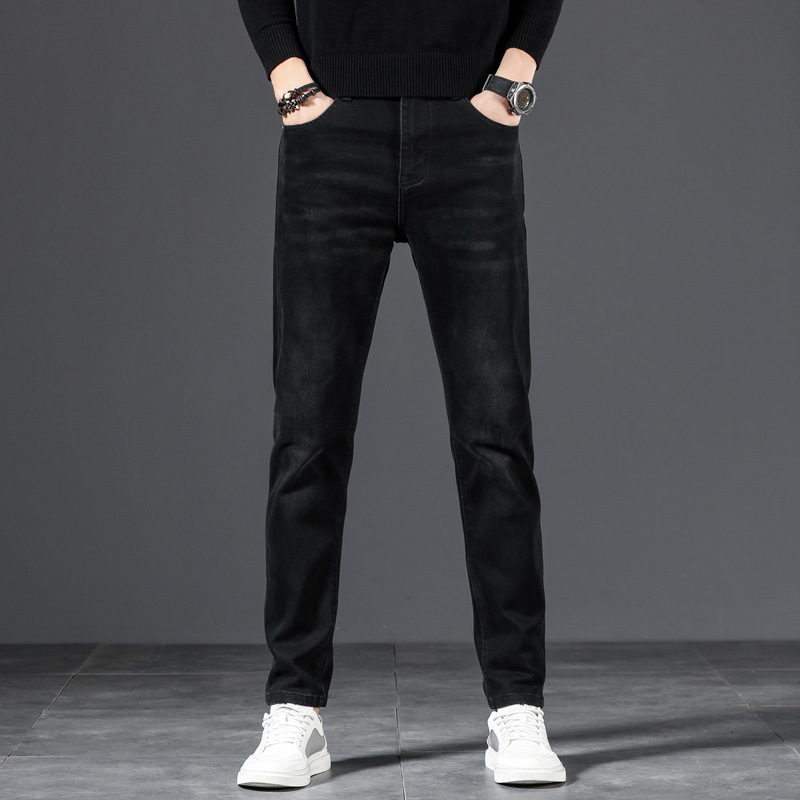 American Denim 2025 New Spring & Fall Classy Trendyy Straight Casual Washed Stretch Pants Black Jeans for Men