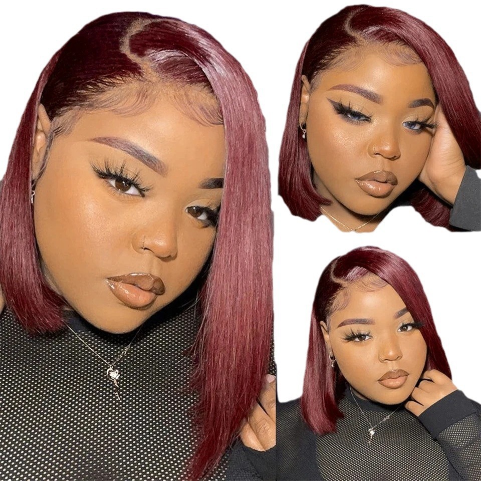 Inventario al por mayor transfronterizo damas europeas y americanas venta caliente lindo Bob pelo corto recto frente peluca de encaje fibra química cubierta de cabeza