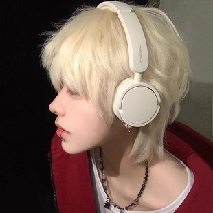 Wig Men's Short Hair Micro-splash White Golden Boys Japanese Style cos Natural Fluffy Men's Daily Full Headgear Style