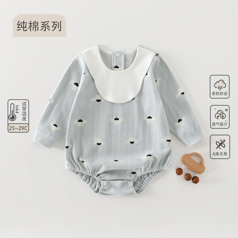 Newborn Clothing, Class a Pure Cotton, All-Season Baby Romper, Long-Sleeve, Collarless, Seamless, Unisex Baby Onesie