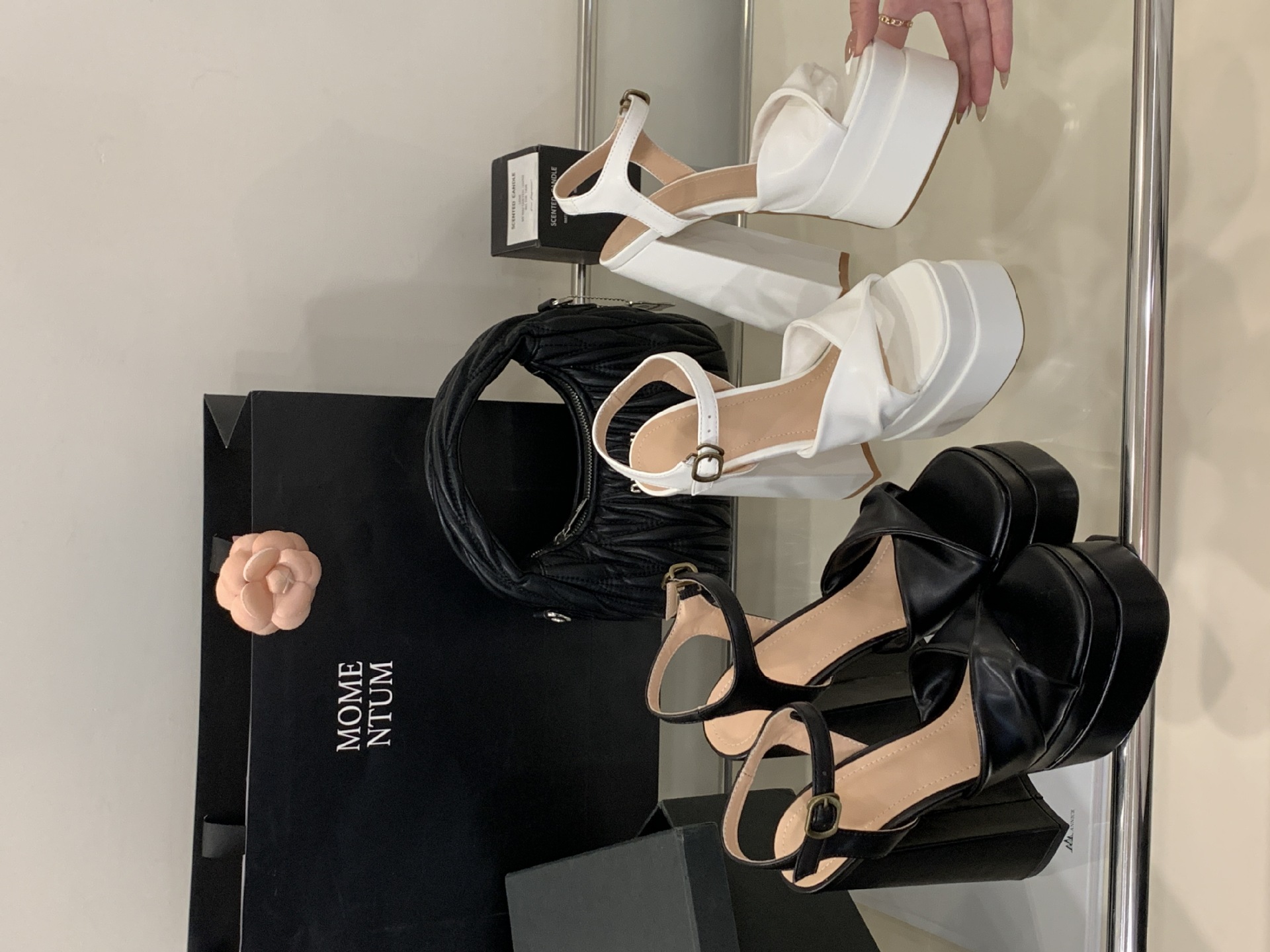 Sandal cao gót nữ quai ngang mũi vuông đế dày chống nước, gót siêu cao 9 cm — Màu đen chi tiết 11