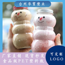 雪人果汁瓶网红透明奶茶瓶卡通广口塑料瓶一次性外带食品级饮料瓶