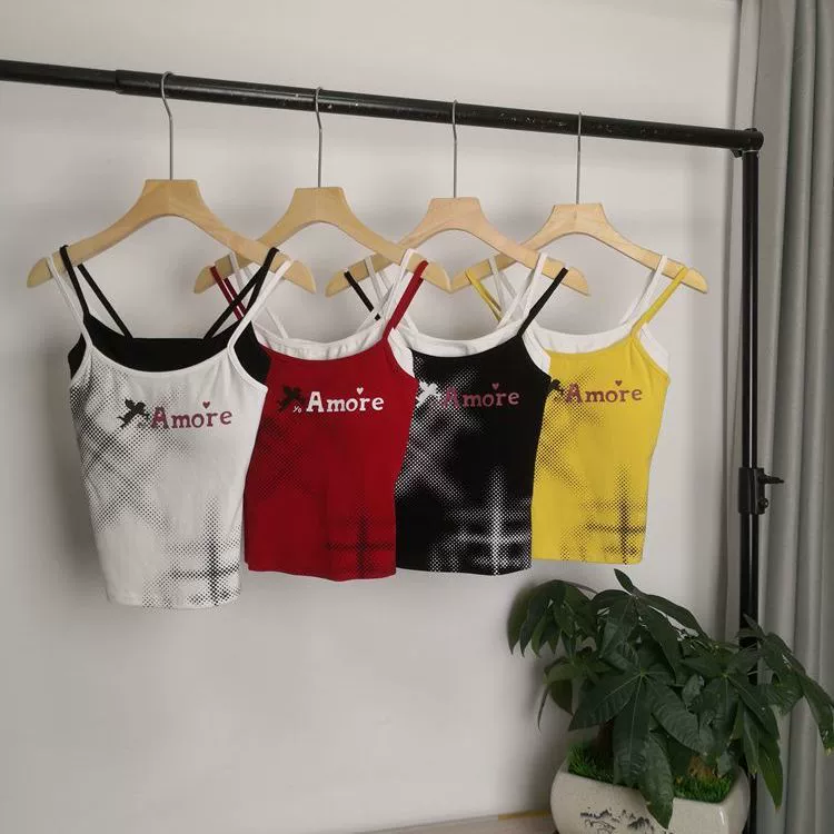 Новый стиль буквенно-принт поддельный двухполосный камзол жилет женский 2024 летний новый стройный без рукавов горячий короткий топ