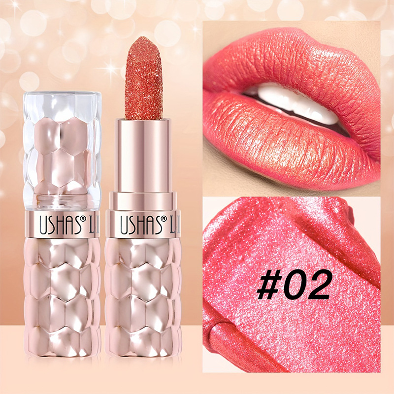 USHAS European and American Cross-border spot lápiz labial nacarado taza impermeable y antiadherente lápiz labial fino hidratante de larga duración UC012A B