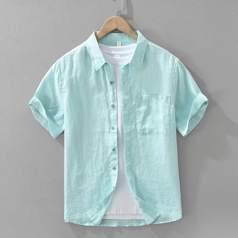 8150 Japanese-Style Linen Fresh Short-Sleeve Shirt for Men, Versatile, Artistic, Casual, Loose, Breathable Top, Available for Dropshipping