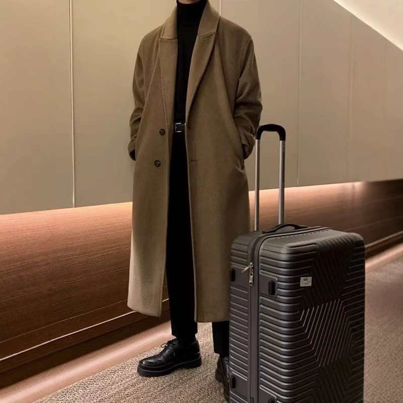 Демисезонное шерстяное пальто-тренч, мужское, в oversized английском/корейском стиле, средней длины, тёплое