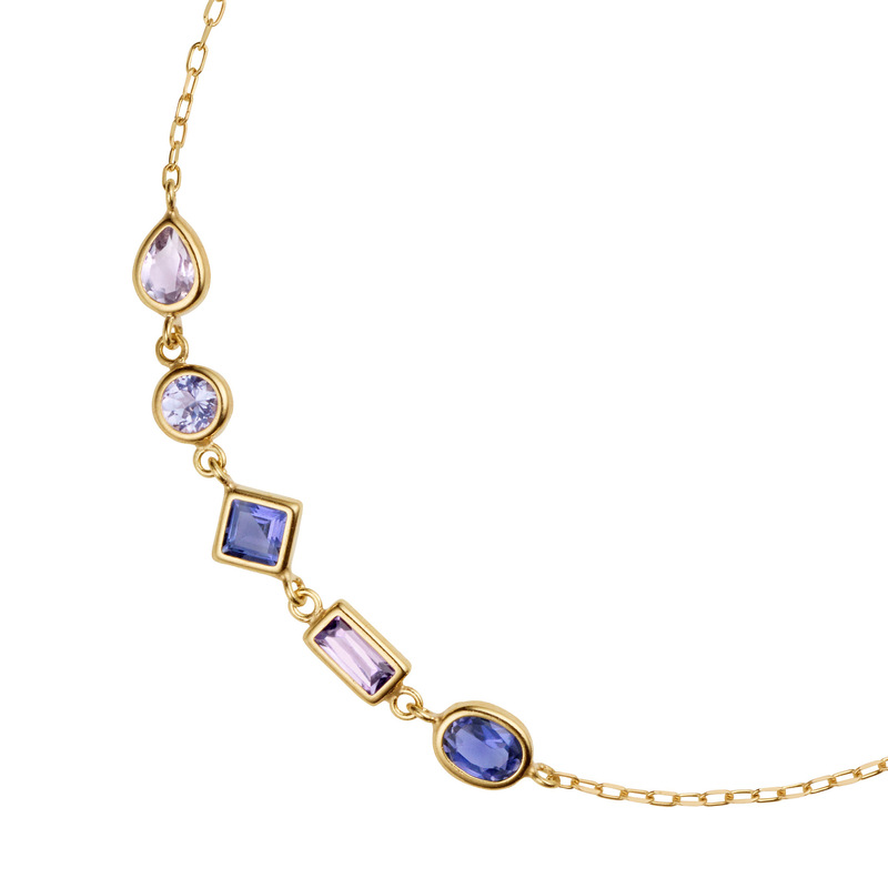 Dunli Jewelry Spring New Japanese Retro Style S925 Silver Plated 14K Gold Cordierite Amethyst Tan Zirconium Bracelet