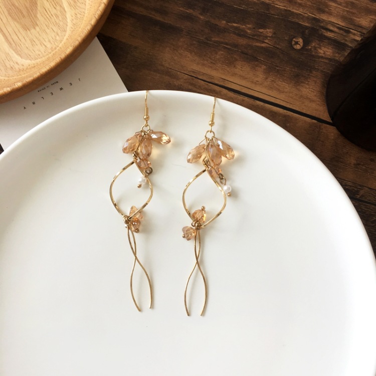 Retro Amber Crystal Tassel Long Earrings display picture 5
