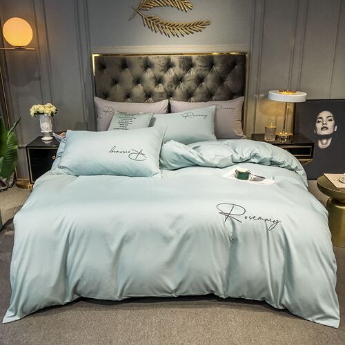 Solid color washed cotton four-piece bed sheet quilt cover student dormitory fitted sheet 60s count embroidered bed four-piece set