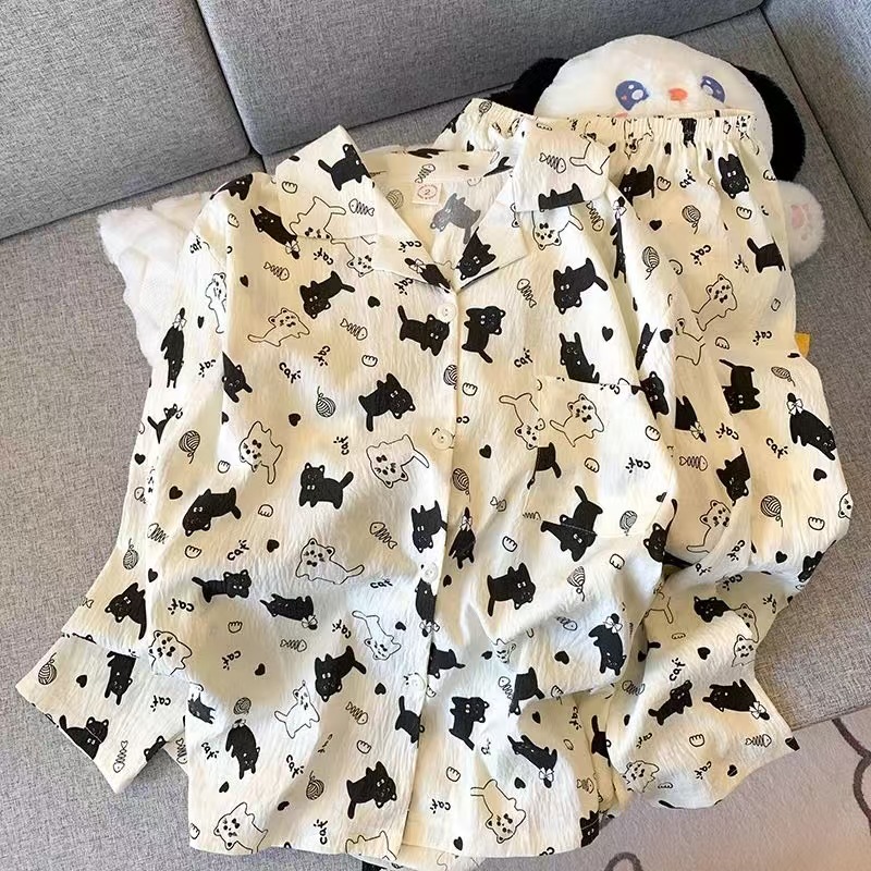 Al por mayor transfronterizo nueva primavera y otoño en línea explosión delgada nube de algodón dulce pijama de mangas largas pantalones largos ropa para el hogar cubierta