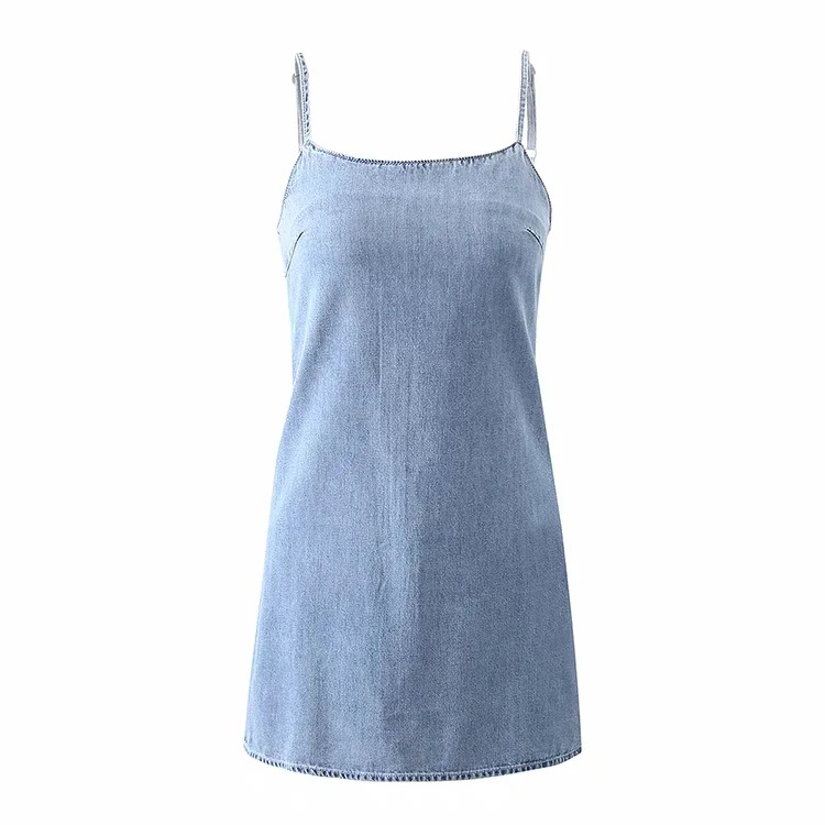 sexy round neck suspender denim dress   NSHS33473