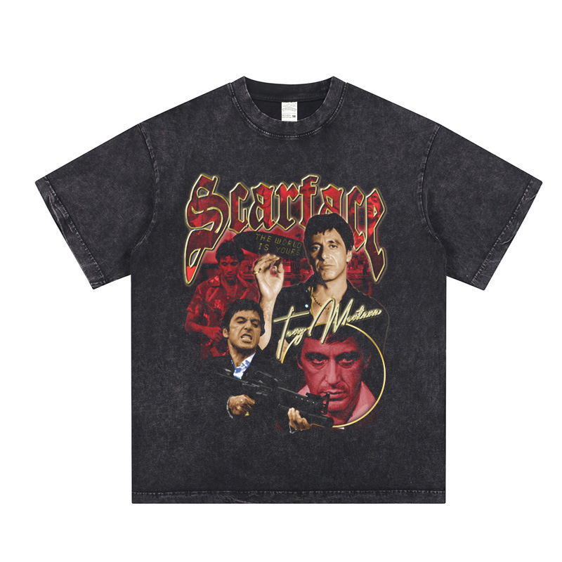 Scarface Sha Star Scarface Al Pacino American Style Street Retro Wash Heavy Sweater Long Short Sleeve T-Shirt