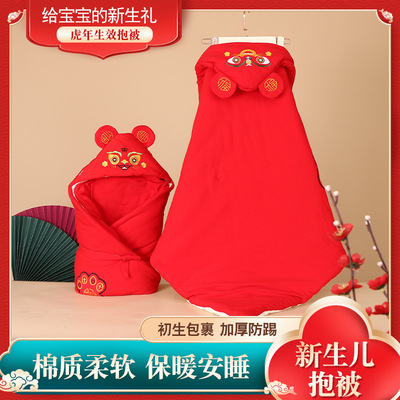 動物圖案現貨有機四季通用初生兒新生嬰兒床繡花紗布紅色包被