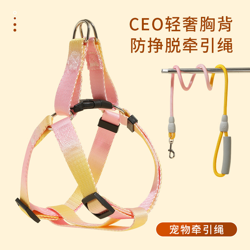 Cuerdas de tracción coloridas transfronterizas para perros con cinturón de pecho graduado para mascotas, cuerda de perro para caminar, cuerda de perro anti-desprendimiento para mascotas