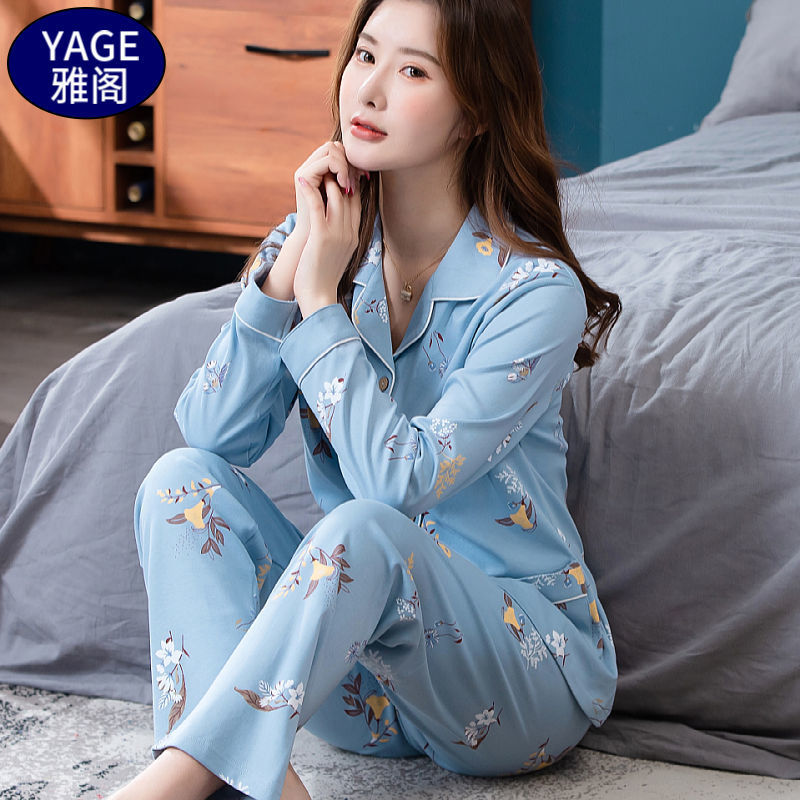 Pijamas de algodón Primavera y otoño de las mujeres chaqueta de manga larga traje de mediana edad y las madres mayores más tamaño al aire libre desgaste del hogar de invierno