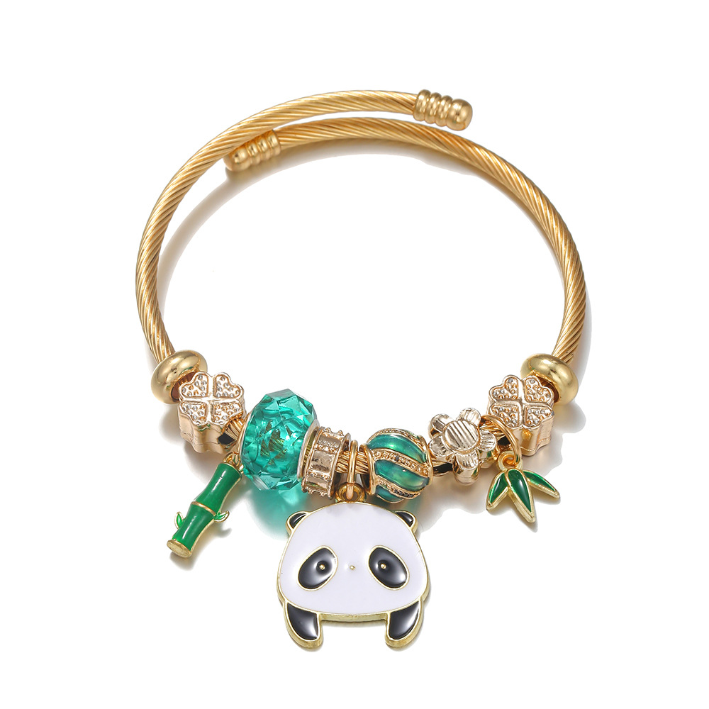 Style Ethnique Panda Bambou Acier Inoxydable Alliage Incruster Résine Unisexe Bracelet display picture 5