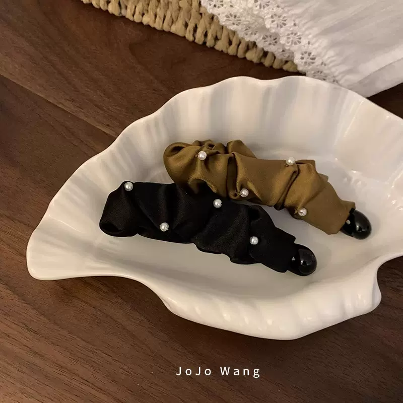 好chic~小珍珠香蕉夹竖夹简约马尾夹高级发夹气质韩国发饰头饰ins