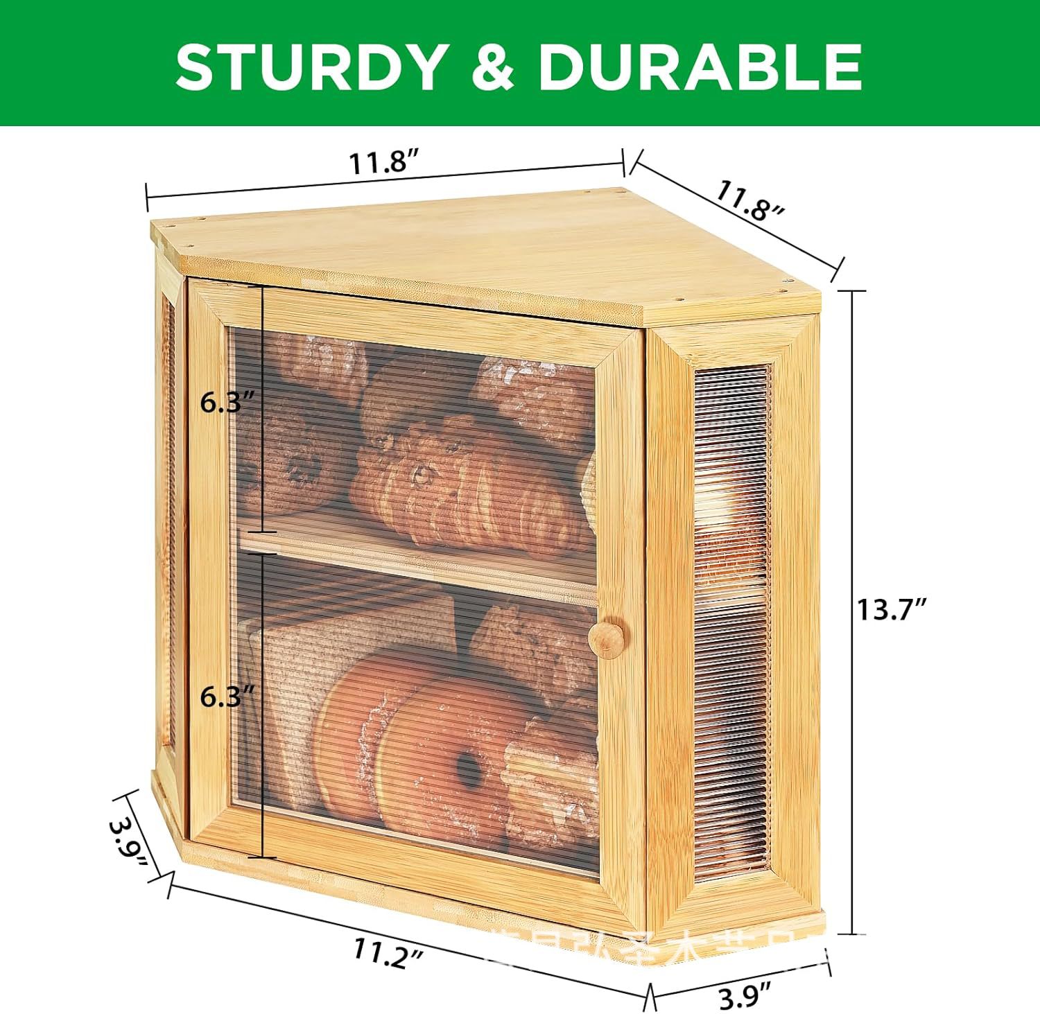 Caja de pan de bambú transfronteriza encimera de cocina caja de pan corrugado acrílico estante de almacenamiento de alimentos de cocina