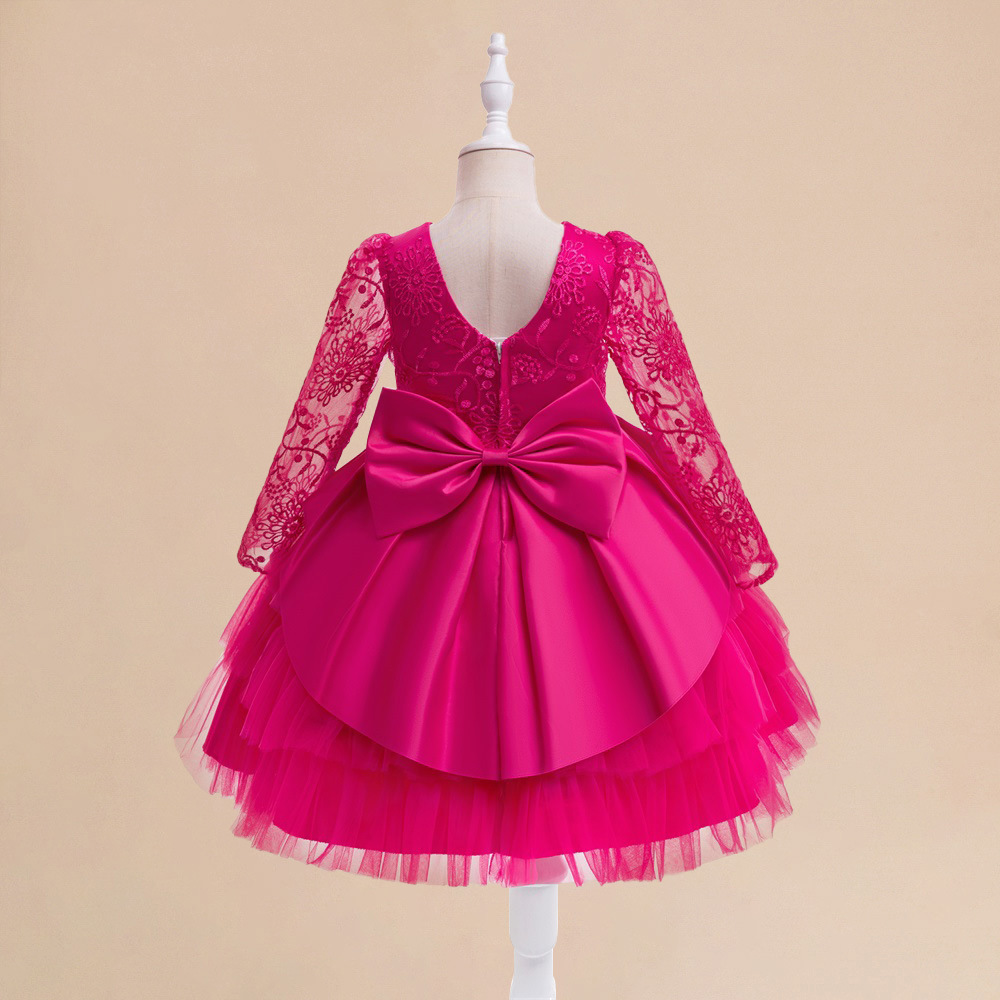 Europa y América vestidos de niños huecos mangas largas pastel vestido de fiesta infantil vestido de boda vestido de flores