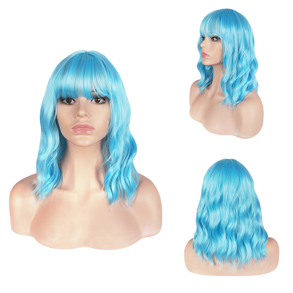 Parrucca sintetica Moda Donna Anatra mandarina Capelli corti Ondulazione dell'acqua Arricciata Frangia dritta_voghion.com