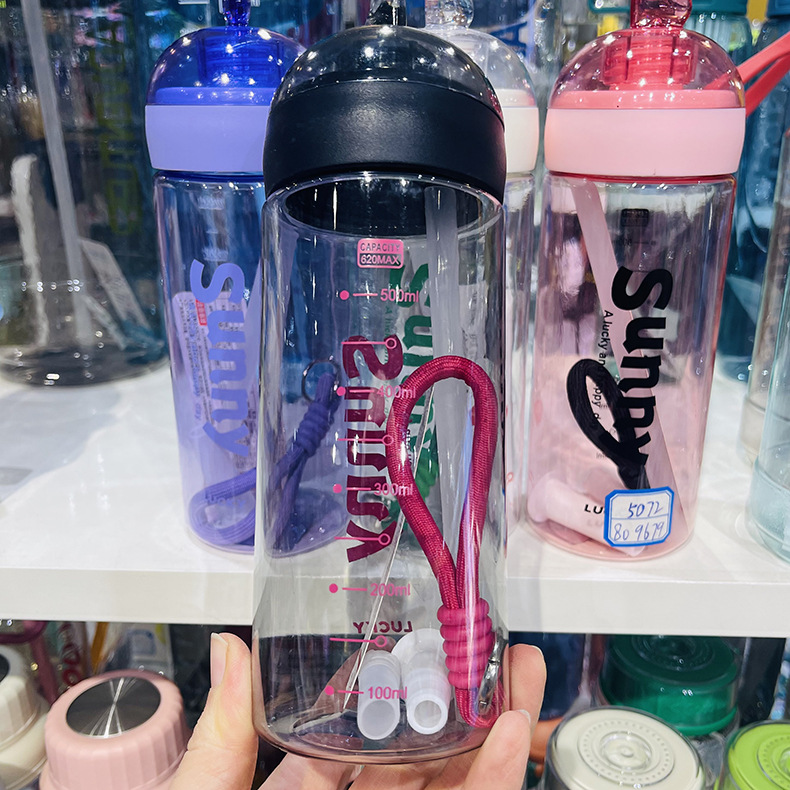 Taza de agua portátil para estudiantes de Baijia Taza de viaje Le Meng Taza de doble uso con pajita para beber directa Taza de plástico desmontable con pajita independiente