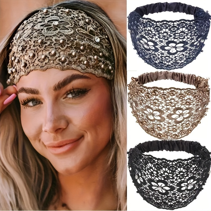 Diadema hueca de flor de ciruelo, nueva diadema de pelo prensado de lado ancho con cuentas para cubrir las canas