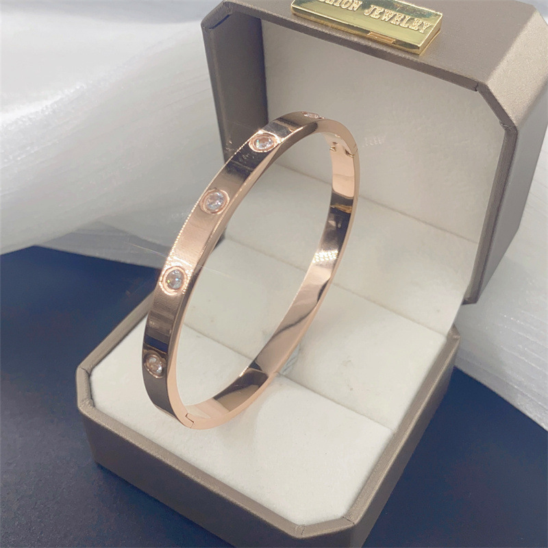 Fashion Geometric Stainless Steel Inlay Artificial Gemstones Bangle