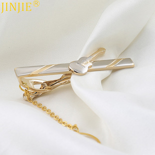 In stock high-end boutique Golden Guitar tie clip foreign trade hot sale business Korean fashion copper collar clip wholesale