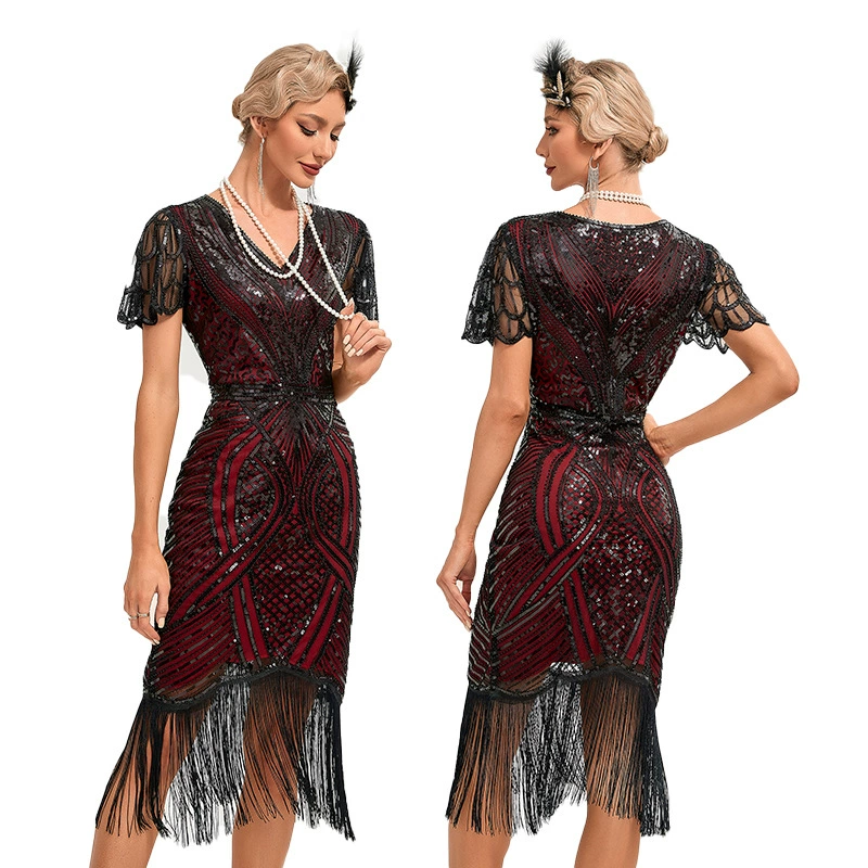 Retro evening dress, nail sequins, bodysuit, graduation party, with embroidery, plus size, tulle