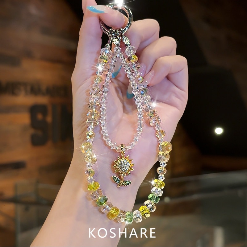Girasol de verano fresco flash cadena de teléfono móvil lujo ligero de alto nivel sensación de cristal bolso colgante colgante de mano pulsera image 3