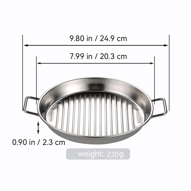 Bandeja redonda de barbacoa de acero inoxidable transfronteriza bandeja de mariscos de doble oreja dorada bandeja de filete bandeja de aperitivos filtrada bandeja de patatas fritas