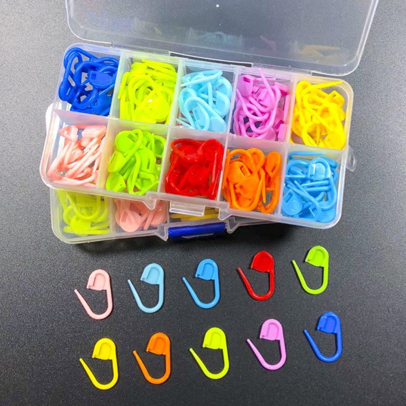 Transfronterizo 10 cuadrículas 120 piezas de plástico en caja pequeños alfileres, marcas, hebillas, suéteres, herramientas de tejido, materiales de bricolaje