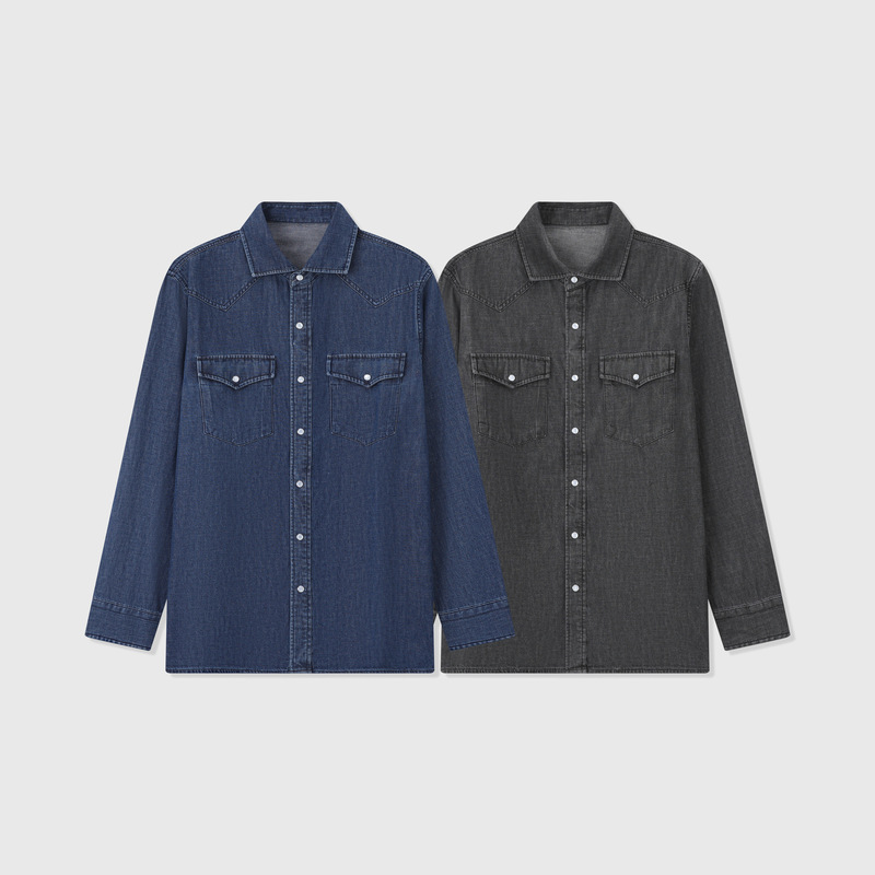 BC washed denim shirt, polo shirt, youth Oxford cloth long-sleeved American Western-style shirt, casual men's wear BC washed denim shirt, polo shirt, youth Oxford cloth long-sleeved American Western-style shirt, casual men's wear