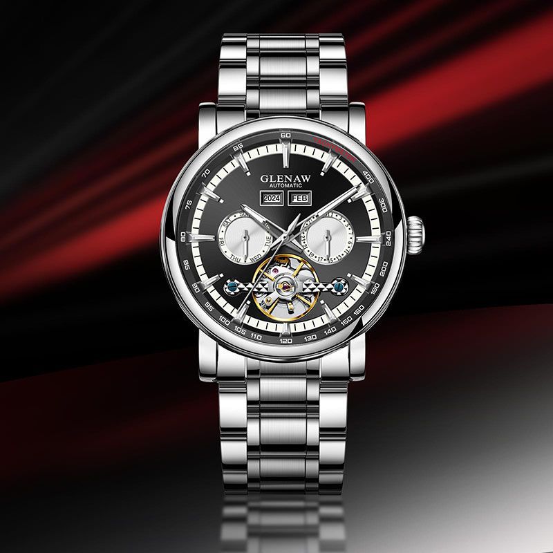 Đồng hồ nam automatic skeleton lộ máy, chống nước, dây thép không gỉ — 8678 Vòng tròn vàng Mặt vàng Vỏ bạc Dải thép bạc, 8678 vòng trắng mặt xám vỏ bạc đai thép bạc, 8678 Vòng tròn đỏ Mặt xám Vỏ bạc Dải thép bạc
