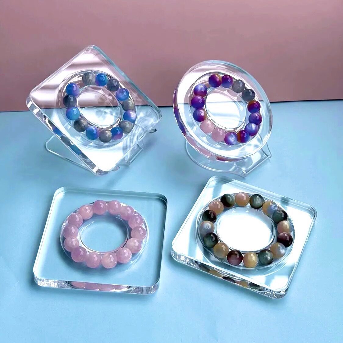 肖透明亚克力水晶串珠盘设计盘工具盘diy手链手串拍照展示盘托盘